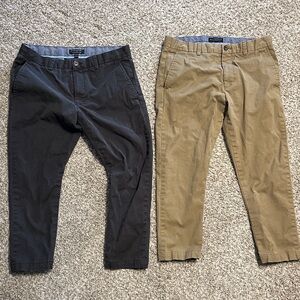 Pair of Banana Republic Fulton Skinny Chino Pants 33x30 Tan and Blue Shortened